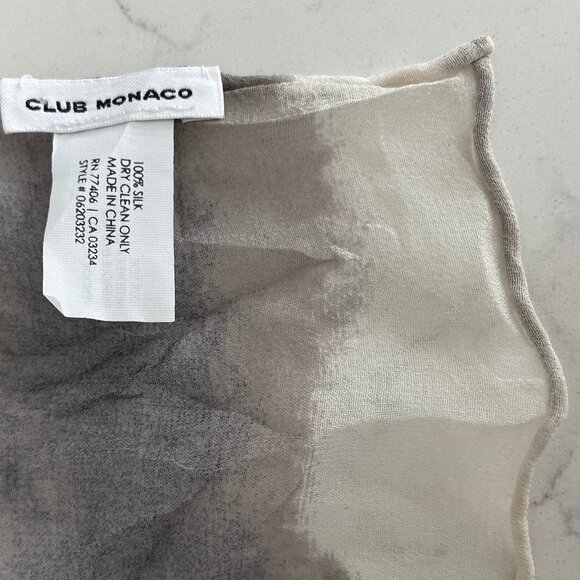 Club Monaco Moody Abstract Print 100% Silk Scarf/Wrap Grey Cream Tan Sz OS - Picture 5 of 8